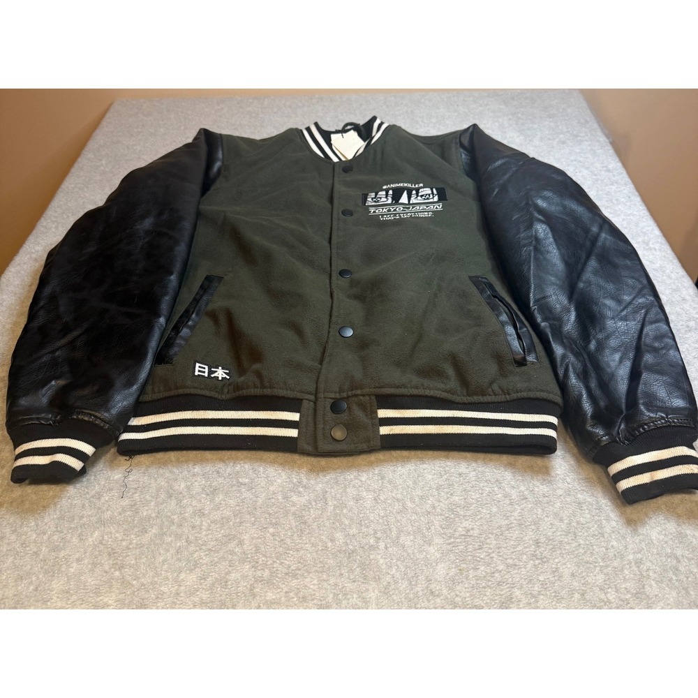 Cropp Mens Varsity Jacket Animekiller Tokyo Japan Olive Green Black Small 4310W